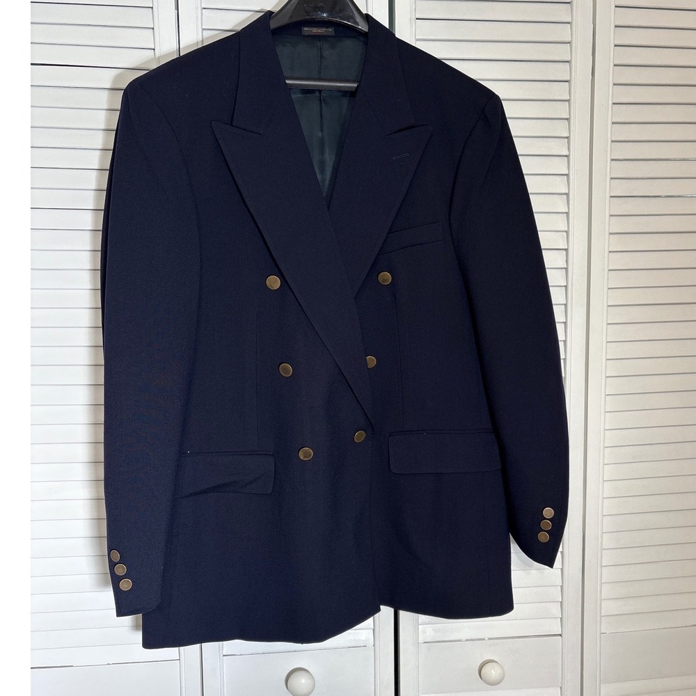 Mark Alexander Mens NavyBlue Double Breasted Blazer Gold Buttons Made in USA 42R